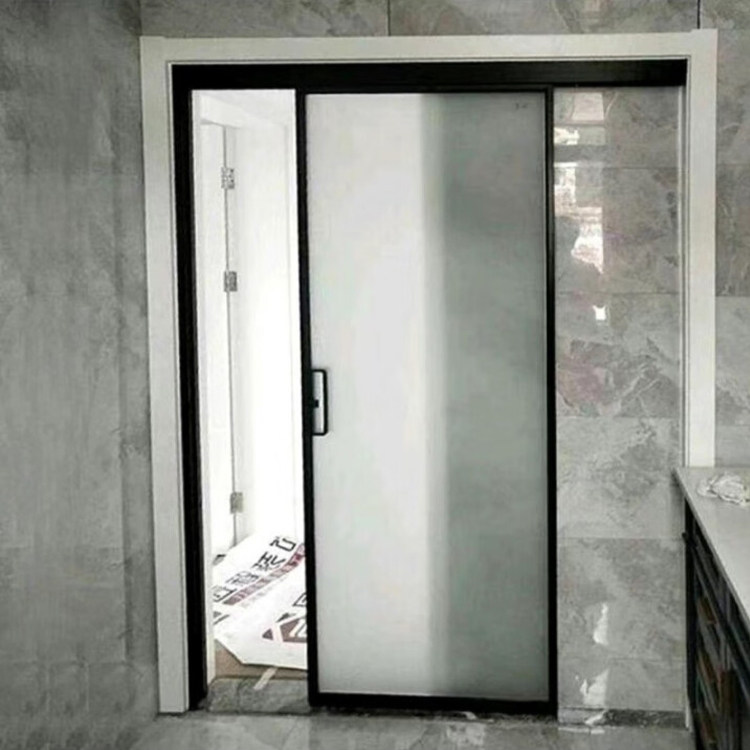 黑色极窄厕所卫生间单扇吊轨门推拉门单轨移门超白长虹玻璃厨房门