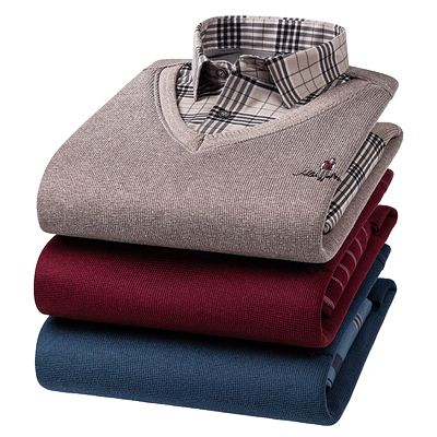 金盾加绒针织假两件加厚保暖衬衫