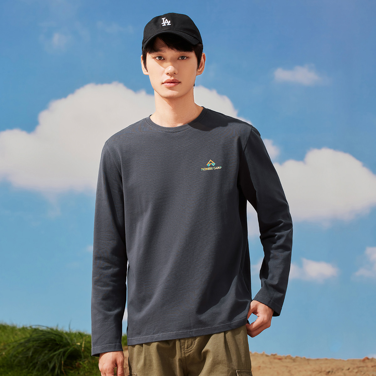 拓路者2025纯棉T恤男式春秋款圆领套头打底衫户外百搭长袖T恤上衣