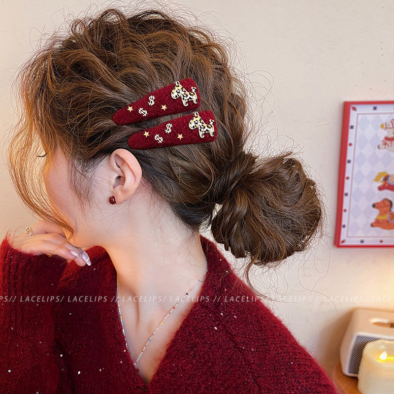 马上发财~发夹女小马毛呢发卡2025新款高端侧边夹刘海夹子头饰冬,饰品/流行首饰/时尚饰品新,发饰,淘宝优惠券,粉丝福利购,淘宝优惠卷