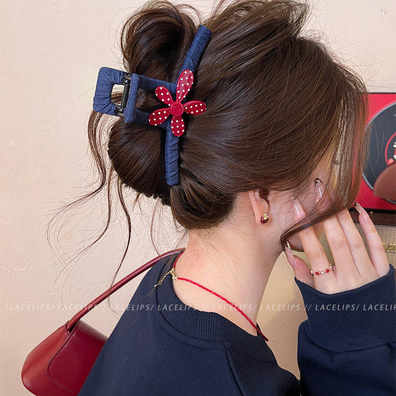 韩系波点花朵头发抓夹女高级感独特漂亮鲨鱼夹2026新款盘发夹发饰,饰品/流行首饰/时尚饰品新,发饰,淘宝优惠券,粉丝福利购,淘宝优惠卷