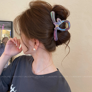 小众梦幻紫渐变小狗抓夹女2026新款 巨好看鲨鱼夹子高级感盘发头饰