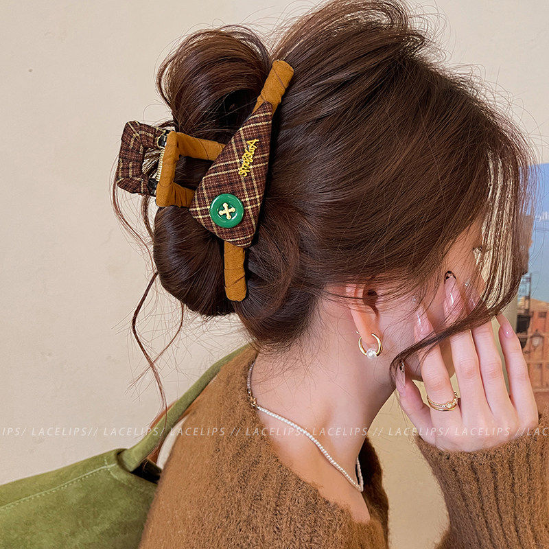 复古纽扣格纹三角抓夹女高级感大号鲨鱼夹发量大发夹百搭盘发头饰,饰品/流行首饰/时尚饰品新,发饰,淘宝优惠券,粉丝福利购,淘宝优惠卷
