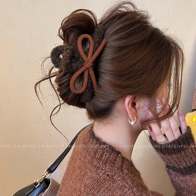 复古棕蝴蝶结毛绒抓夹女高级感大号鲨鱼夹2026新款发夹巨好看发饰,饰品/流行首饰/时尚饰品新,发饰,淘宝优惠券,粉丝福利购,淘宝优惠卷