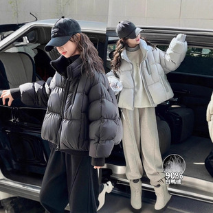 儿童冬季外套新款女士时尚黑色短款羽绒棉服洋气加厚面包服外套