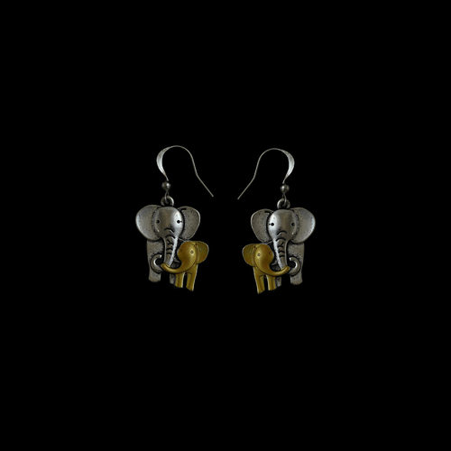 古着vintage复古银elephant耳环