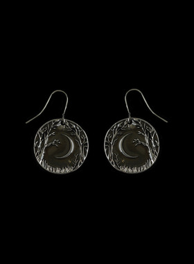 Vintage古着Ancient Silver Moon Tree Earrings复古耳环