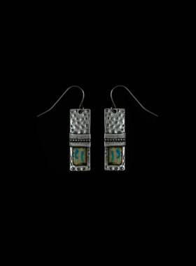 古着vintgae复古Antique silver rectangular line earrings耳饰