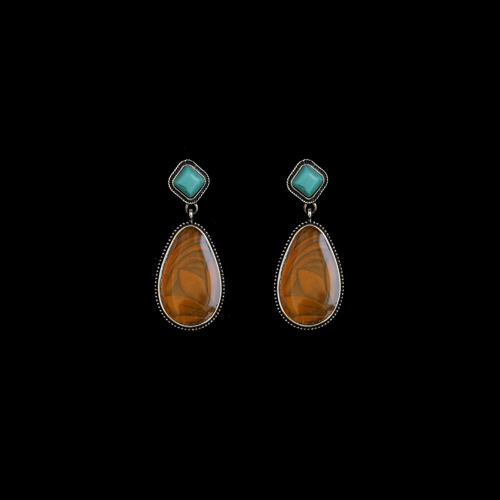 Vintage古着Turquoise Stone耳环复古银色耳饰
