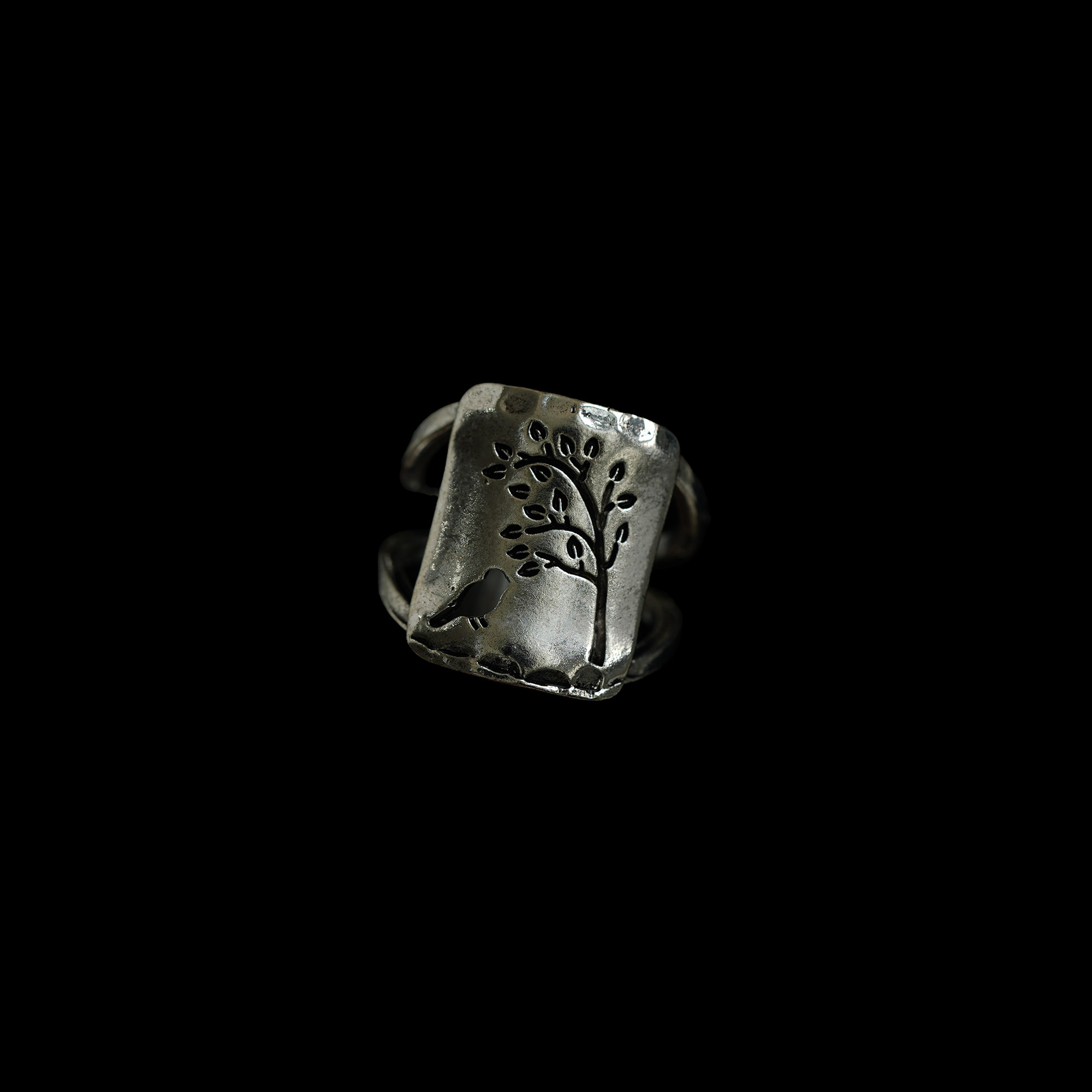 古着Vintage复古树叶银戒指