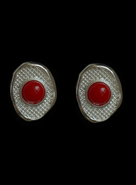 Vintage古着Ancient silver ruby earrings复古银色耳环