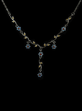 Vintage古着蓝花复古花朵项链