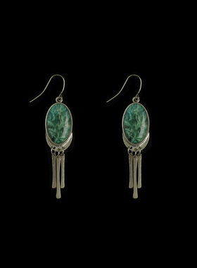 Vintage古着Green oval ethnic style earrings复古耳环