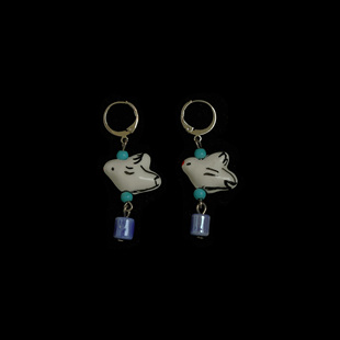 and ancient white bird silver耳环 porcelain Vintage古着Bler