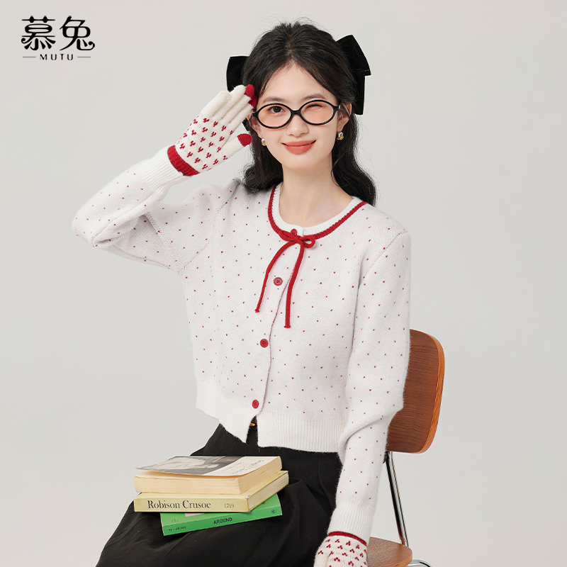 慕兔法式波点毛衣外套