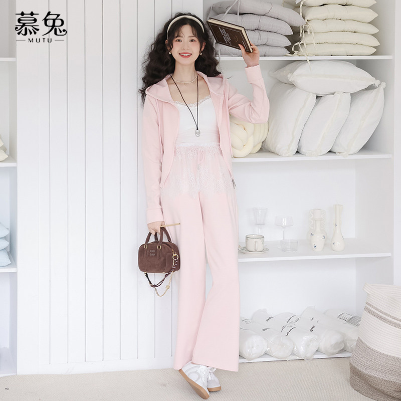 慕兔连帽外套蕾丝吊带背心休闲裤三件套女2025秋新款宽松运动套装,女装/女士精品,时尚套装,淘宝优惠券,粉丝福利购,淘宝优惠卷