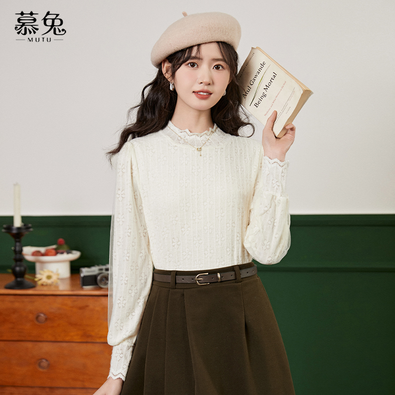 慕兔法式内搭长袖蕾丝衫