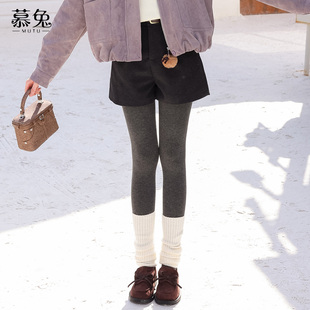 慕兔复古小个子咖色休闲短裤女2025冬季新款高腰显瘦宽松直筒裤子