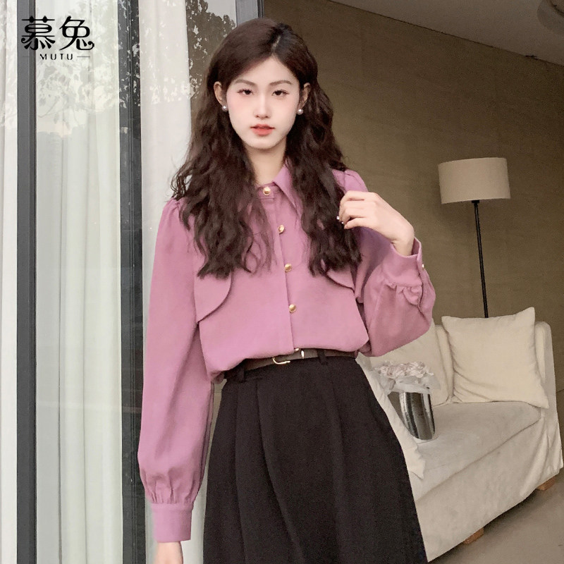 慕兔高级感港风复古长袖衬衫女秋2025新款独特别致设计感小众上衣,女装/女士精品,衬衫,淘宝优惠券,粉丝福利购,淘宝优惠卷