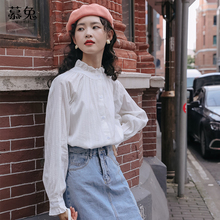 chic法式荷叶边白色衬衫女秋季2025新款设计感小众别致泡泡袖上衣