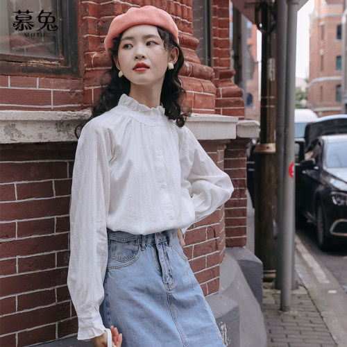 慕兔法式白色长袖衬衫