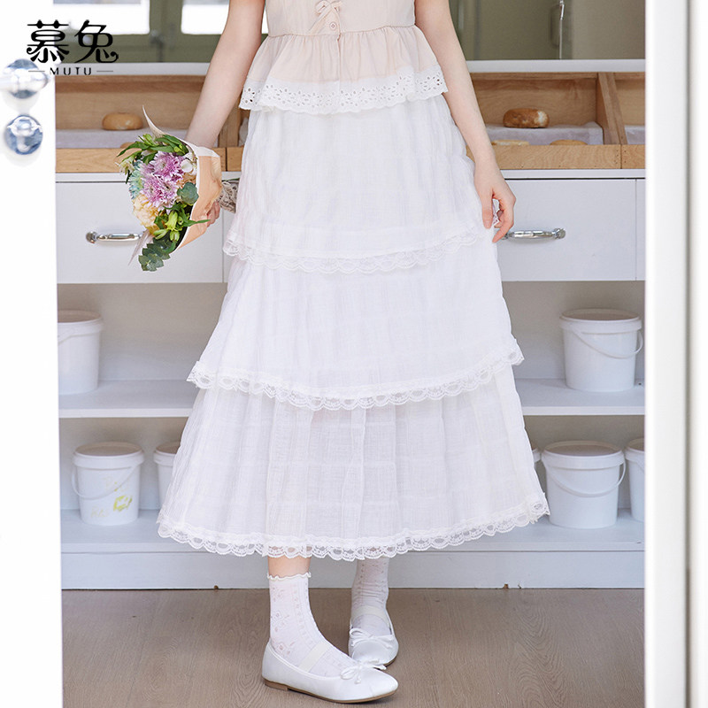 慕兔法式白色蛋糕半身裙女2025夏季新款小个子高腰中长款a字裙子,女装/女士精品,半身裙,淘宝优惠券,粉丝福利购,淘宝优惠卷