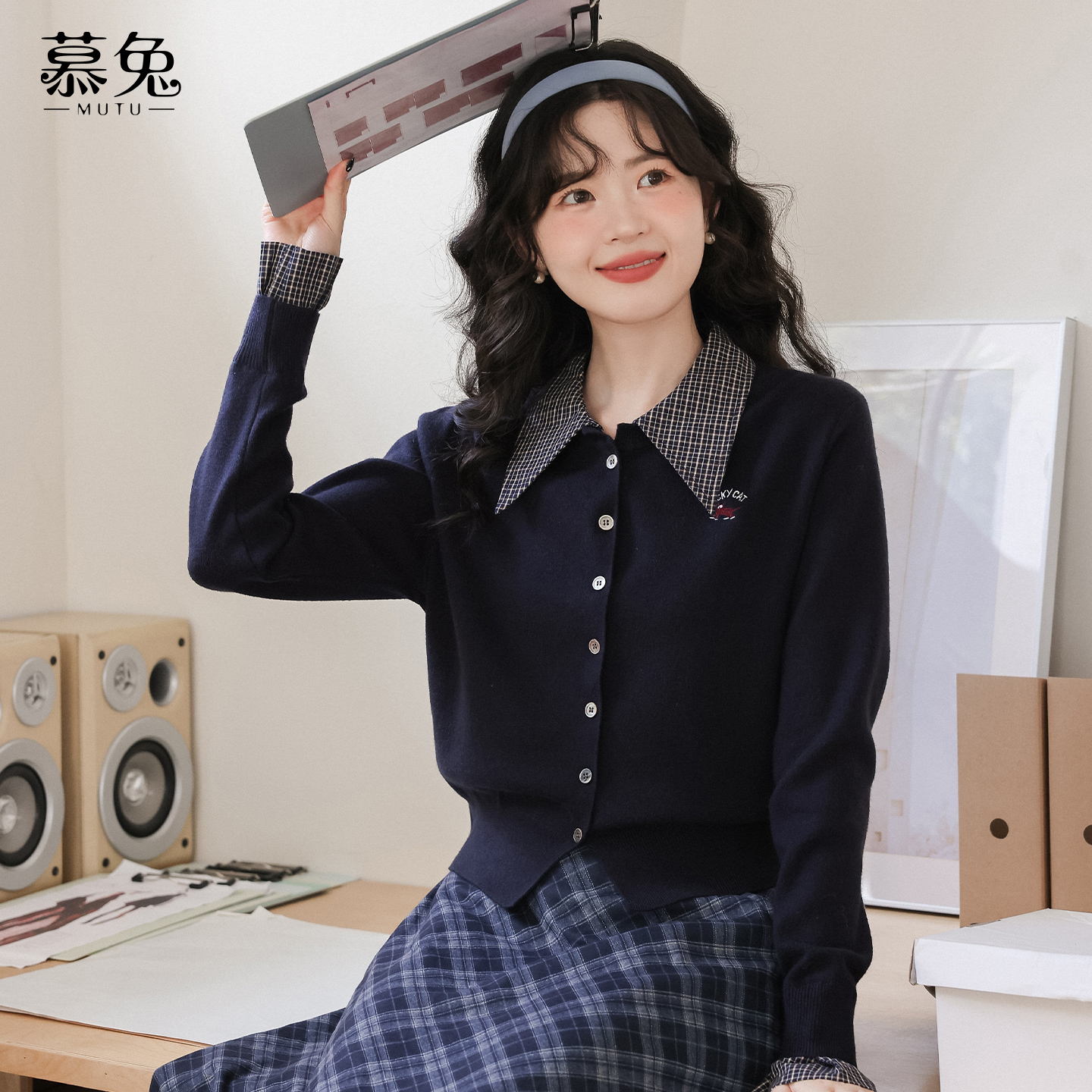 慕兔韩系学院风假两件针织衫