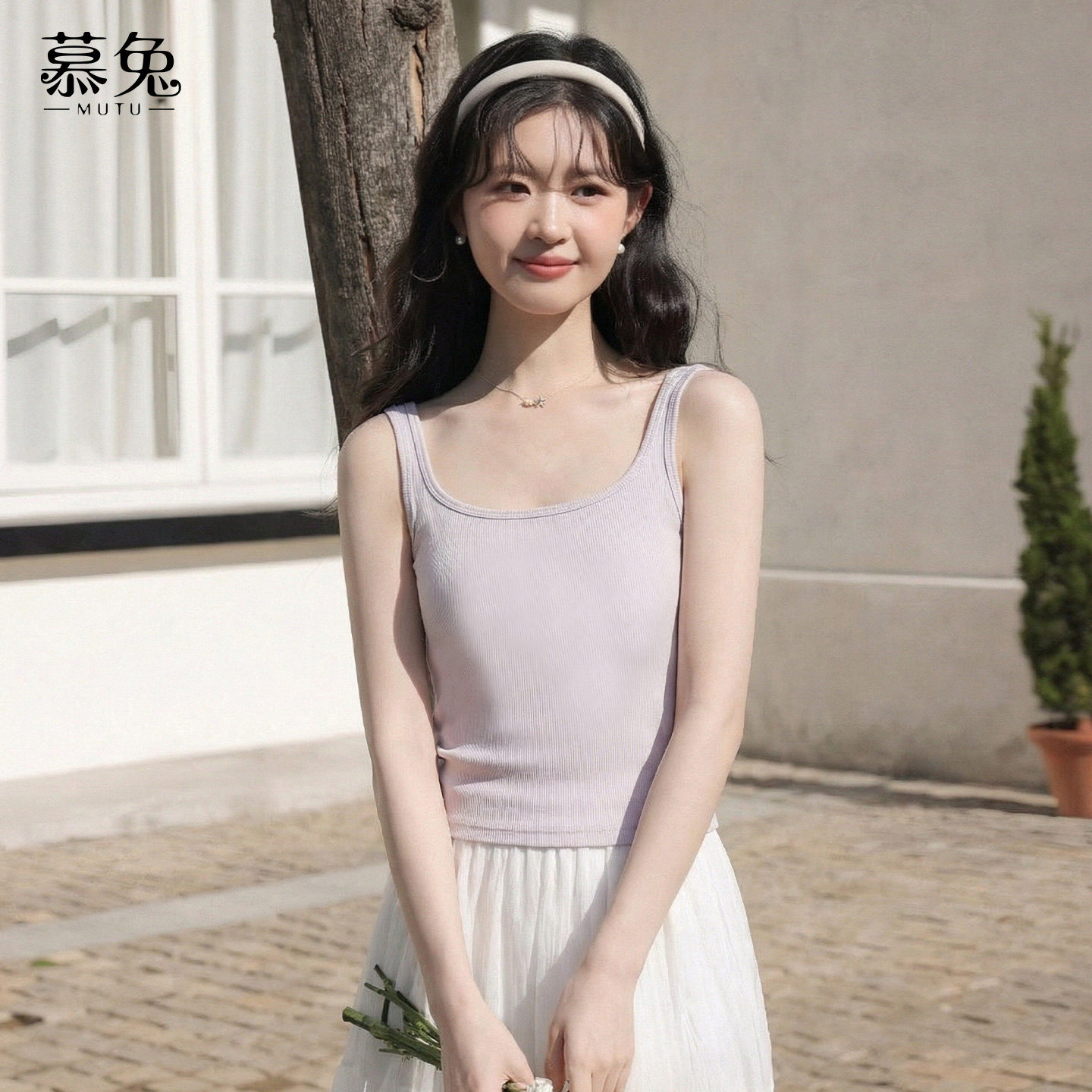 慕兔白色内搭短款吊带背心女2026春季新款外穿带胸垫美背辣妹上衣,女装/女士精品,背心吊带,淘宝优惠券,粉丝福利购,淘宝优惠卷