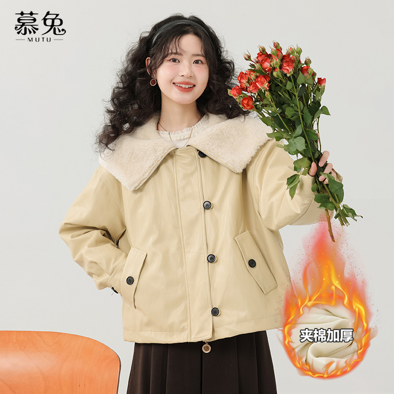 慕兔高级感加厚pu皮外套