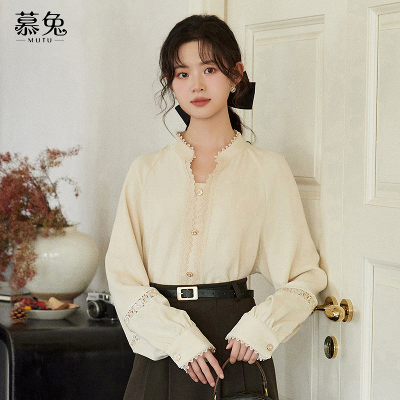 慕兔法式高级感镂空长袖上衣女2025秋新款独特别致设计感小众衬衫,女装/女士精品,衬衫,淘宝优惠券,粉丝福利购,淘宝优惠卷