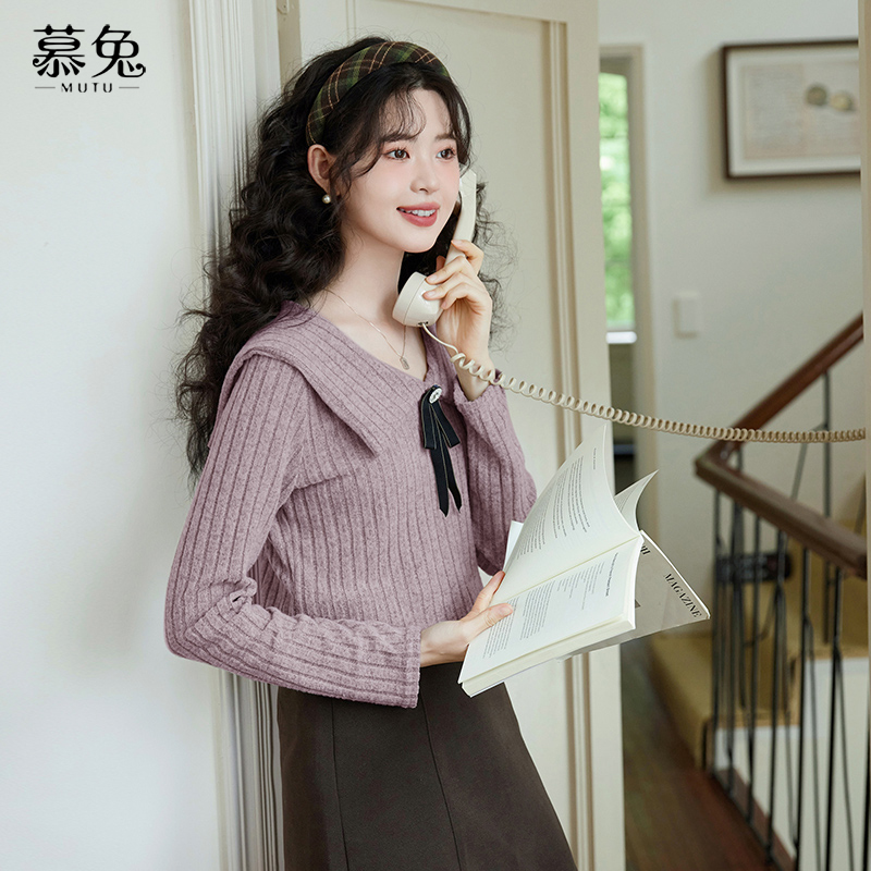 慕兔法式小香风长袖针织衫