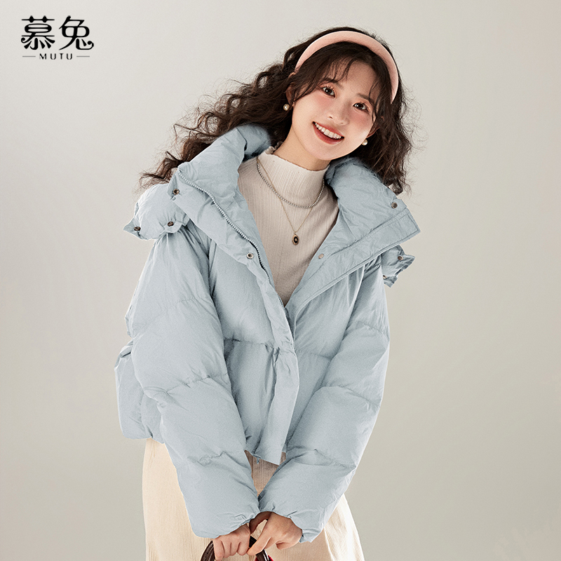 慕兔小个子立领连帽羽绒服