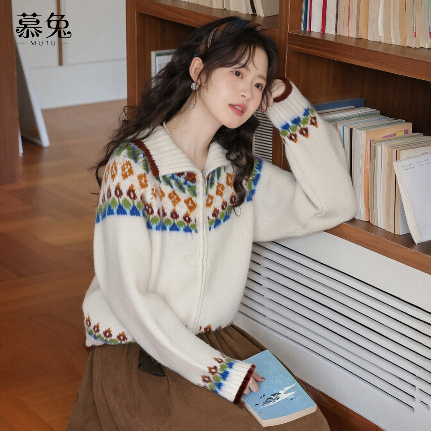 慕兔复古费尔岛风双拉链毛衣女2025冬季新款宽松显瘦针织开衫上衣,女装/女士精品,毛衣,淘宝优惠券,粉丝福利购,淘宝优惠卷