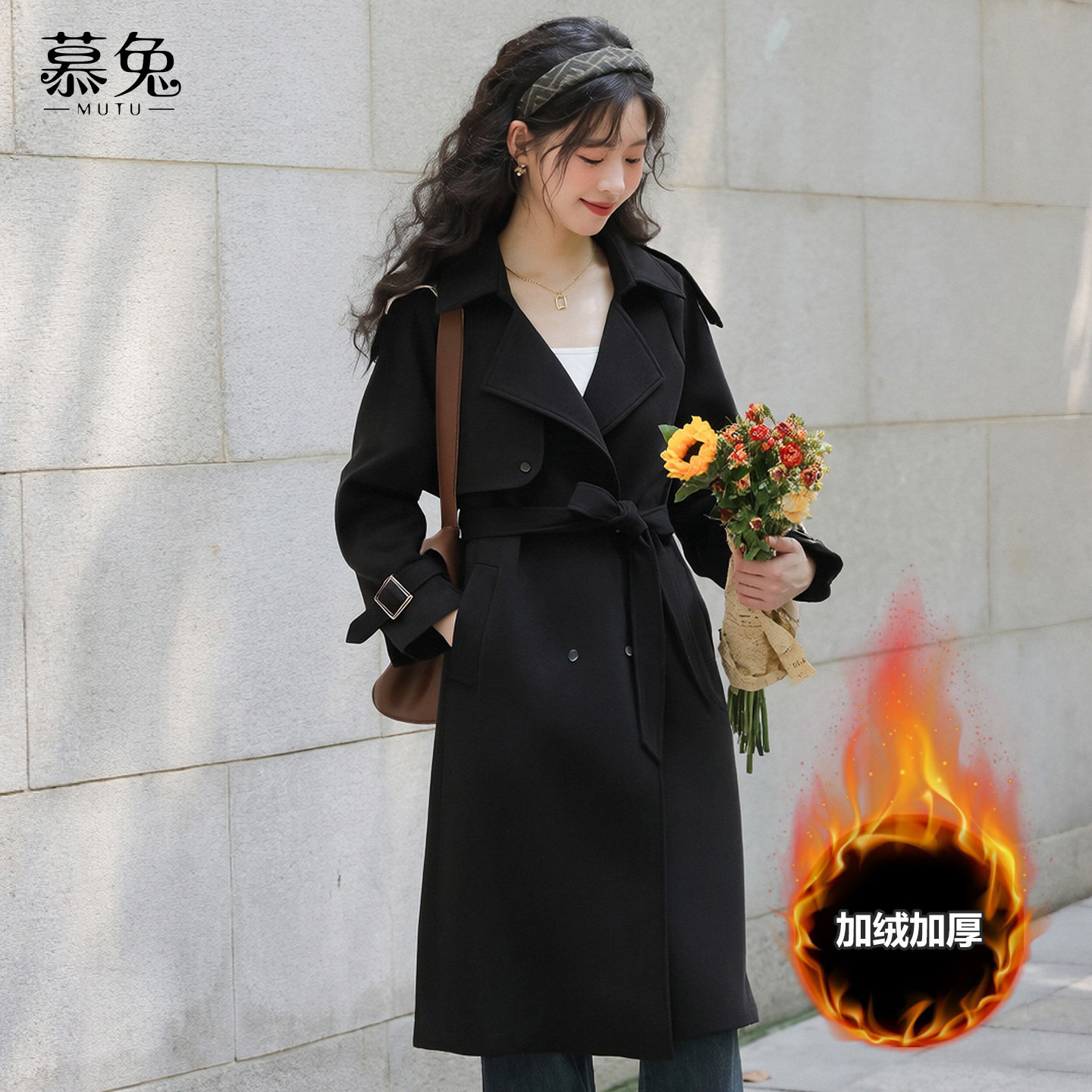 慕兔韩系高级感大衣外套女2025冬季新款小个子中长款收腰西装风衣,女装/女士精品,风衣,淘宝优惠券,粉丝福利购,淘宝优惠卷