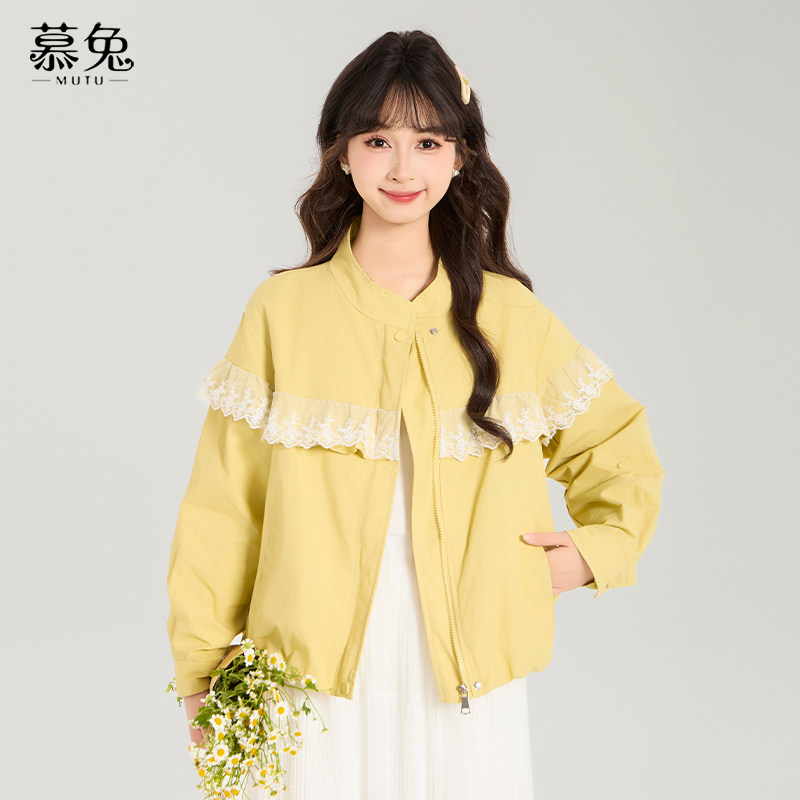 慕兔韩系蕾丝拼接立领棒球服外套女2025新款夏小个子休闲夹克上衣,女装/女士精品,短外套,淘宝优惠券,粉丝福利购,淘宝优惠卷