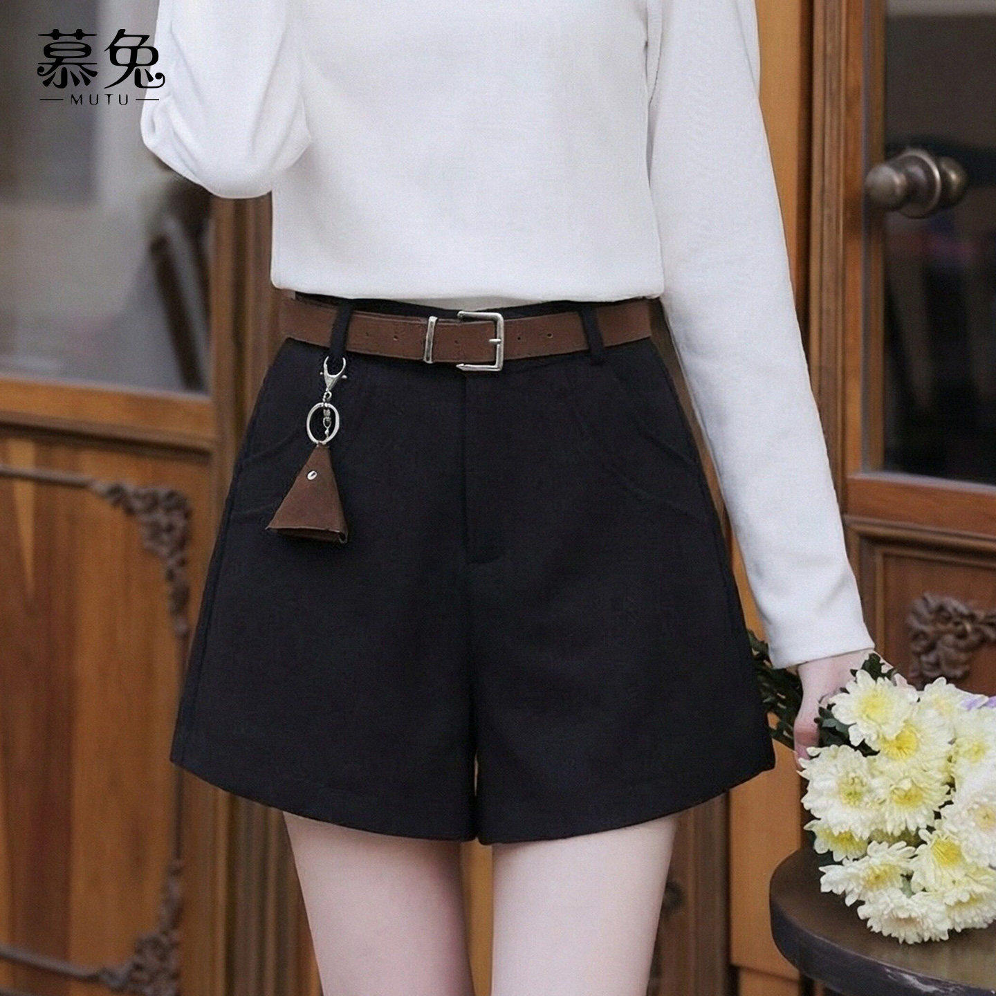 慕兔韩系灰色毛呢阔腿短裤女2025冬季新款高腰显瘦小个子a字裤子,女装/女士精品,休闲裤,淘宝优惠券,粉丝福利购,淘宝优惠卷