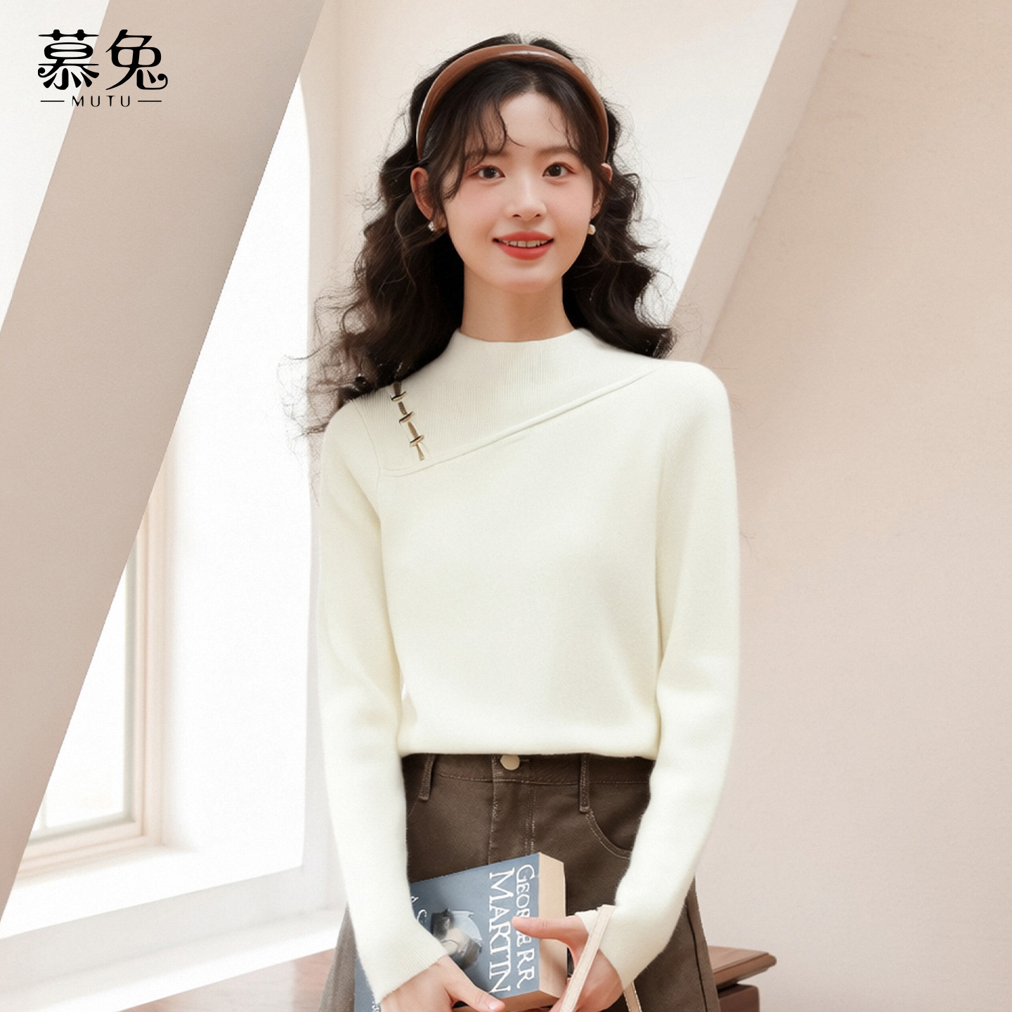 慕兔小个子半高领长袖针织衫