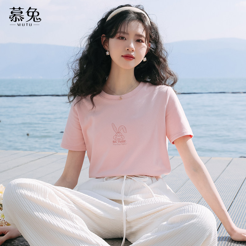 慕兔兔子刺绣正肩宽松短袖t恤女ins潮2025夏季新款设计感小众上衣,女装/女士精品,T恤,淘宝优惠券,粉丝福利购,淘宝优惠卷