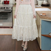 气质高腰中长款 慕兔法式 高级感丝绒蛋糕裙女2026春新款 蕾丝半身裙