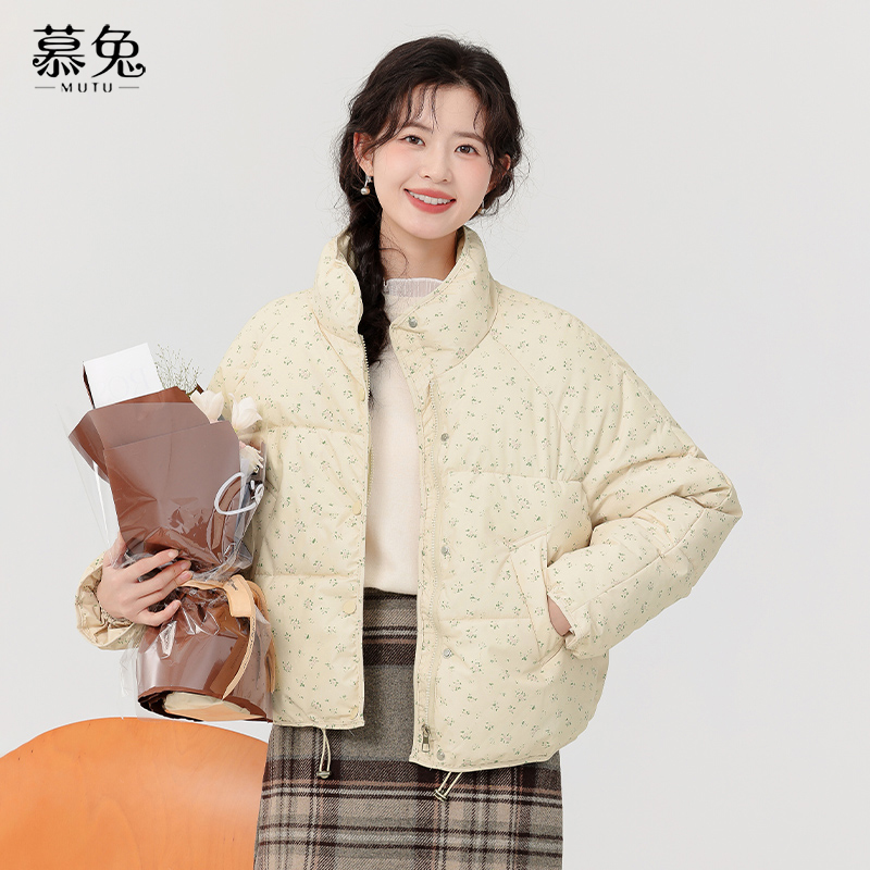 慕兔韩系小清新碎花棉衣棉服女2025冬季新款小个子加厚面包服外套