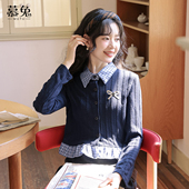 新款 慕兔学院风拼接格子针织开衫 女2026春季 设计感小众假两件上衣