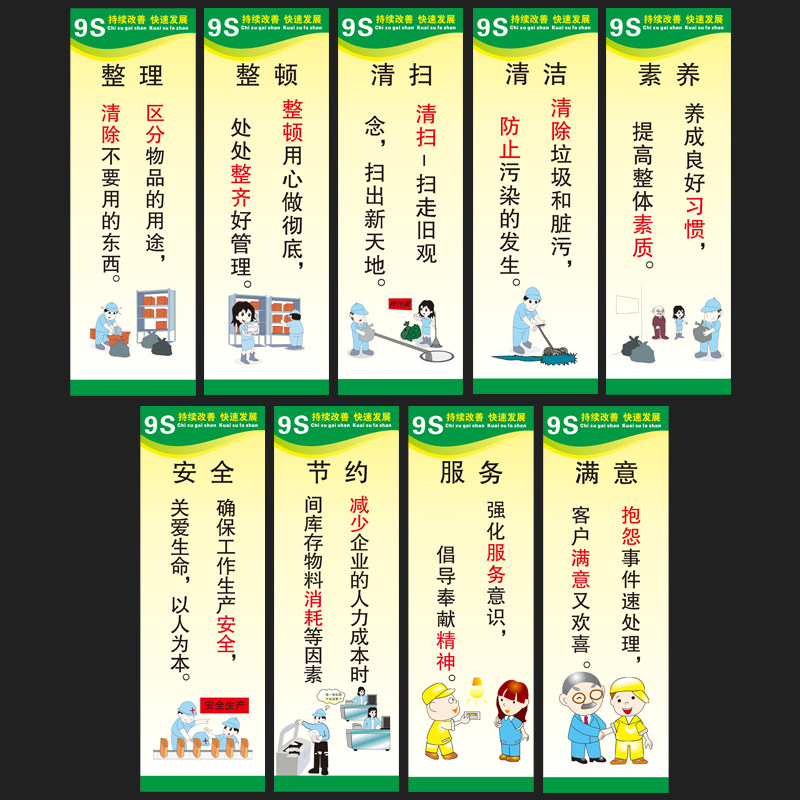 BELIK HB-3 2.5mm雪弗板 9S现场管理标语整理整顿挂图墙贴工厂企业仓库宣传语标识牌提示牌挂牌 9张