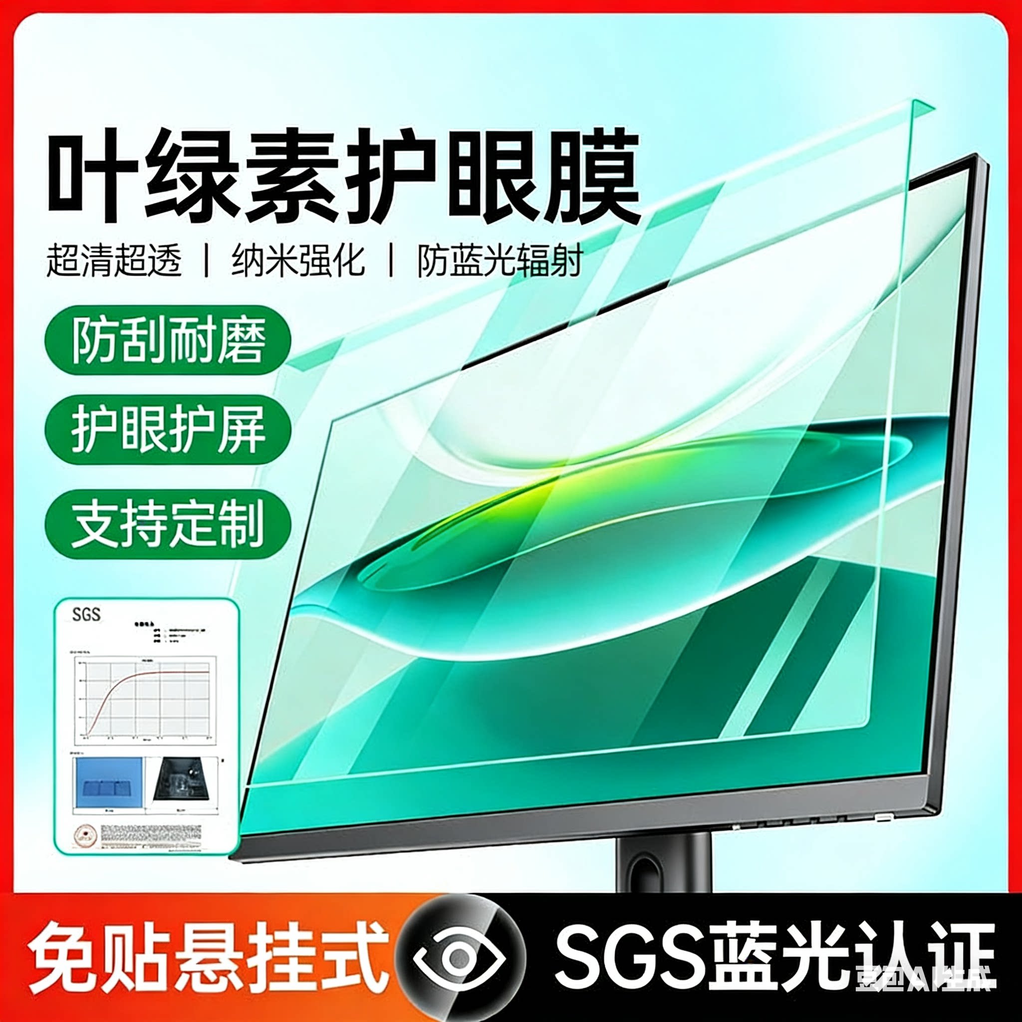 防蓝光电脑屏幕罩防辐射保护屏台式显示器护眼保护膜高清款24寸挂式27适用笔记本苹果imac21一体机23隔离挡板