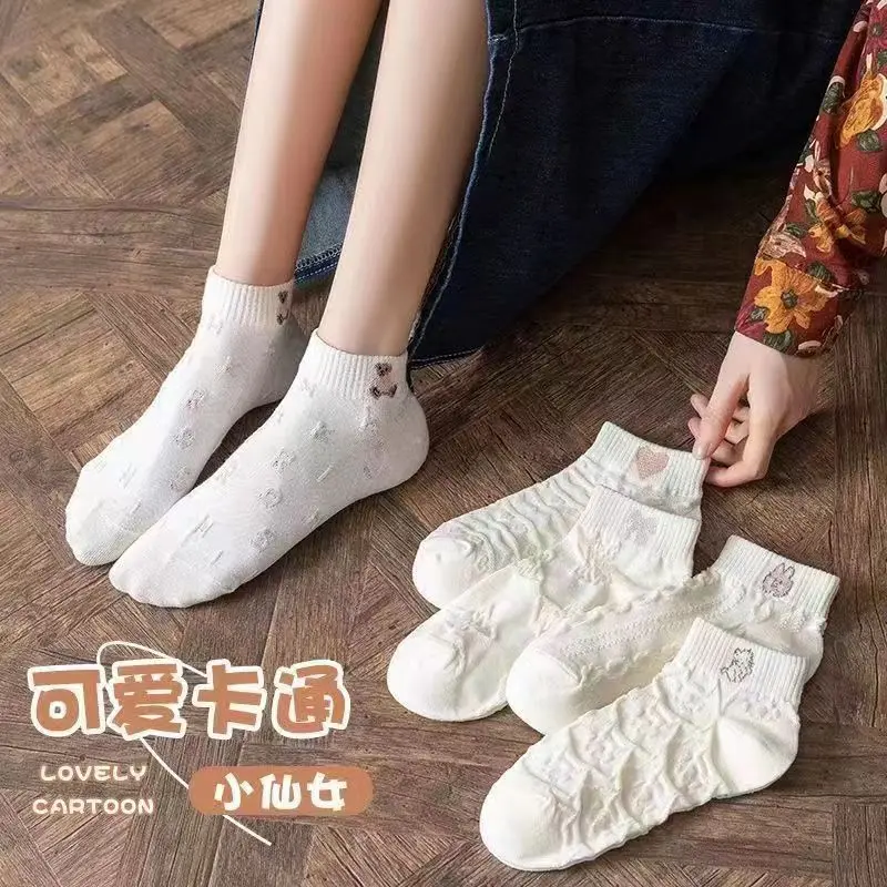 短袜女款低帮夏天薄款袜子卡通小熊袜子小白袜透气秋季潮版短筒袜