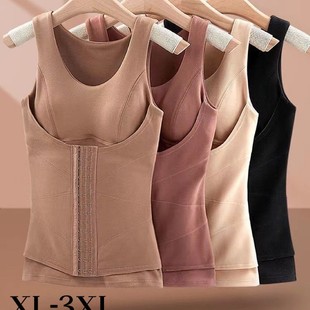 德绒保暖背心女塑身束身带胸垫排扣收腹加绒加厚秋冬打底秋衣内衣
