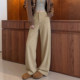 春秋高腰垂坠感直筒老钱风窄版 2026新款 女裤 阔腿裤 卡其色西装 子 裤