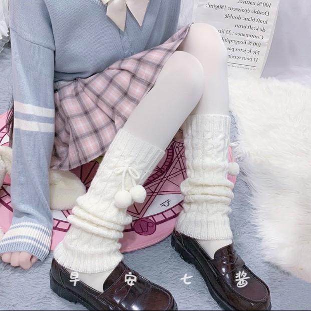 日系白色毛球袜套秋冬季保暖显瘦堆堆袜子女针织腿套可爱学院风,模玩/动漫/周边/娃圈三坑/桌游,lolita洛丽塔袜子,淘宝优惠券,粉丝福利购,淘宝优惠卷