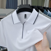 短袖 含棉冰丝半袖 t恤男士 半拉链夏季 休闲时尚 韩版 小衫 翻领上衣服