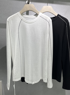 BEST 明线长袖T恤女2026春新款宽松显瘦百搭休闲不规则打底上衣潮