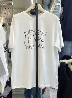 2026春夏新款韩版流苏字母印花宽松简约百搭短袖T恤女搭配腰带潮